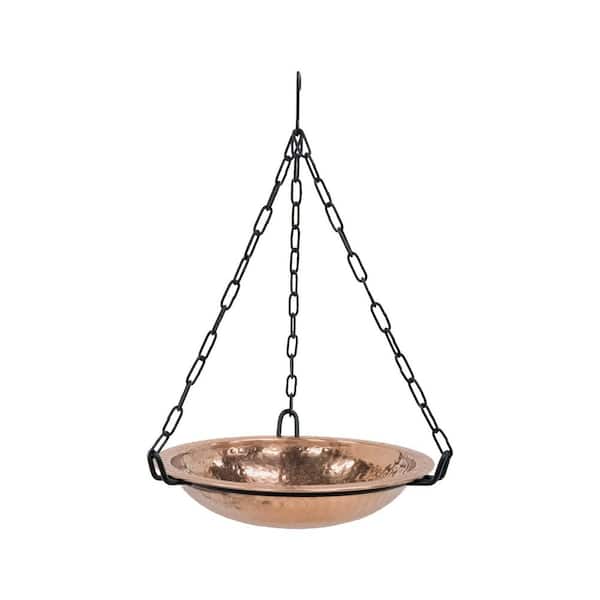 Hammered Copper Hanging Birdbath Bowl, 12.5 in. dia. Polished Copper Plated