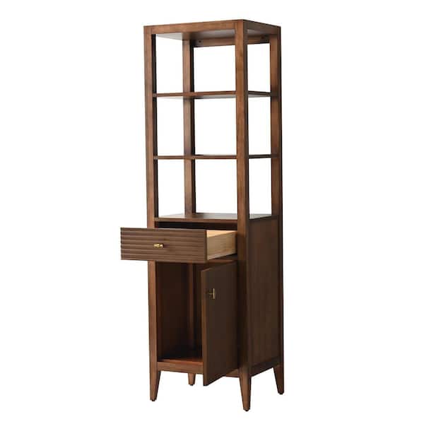 21 in. W x 17 in. D x 72 in. H Brown Freestanding Linen Cabinet in Linear Walnut with Golden Hardware
