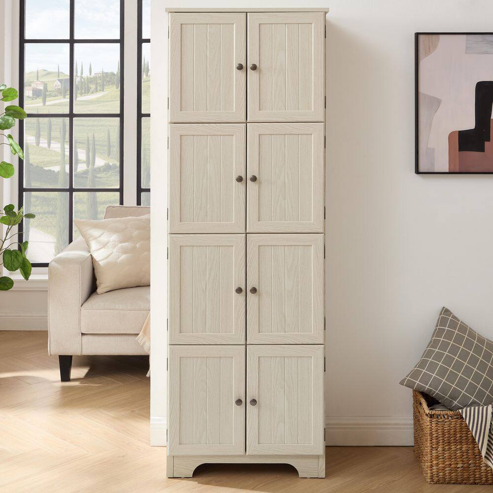 72.4 in. White Finish Freestanding Storage Cabinet with 8 Doors and 4 Shelves for Living Room Kitchen Office