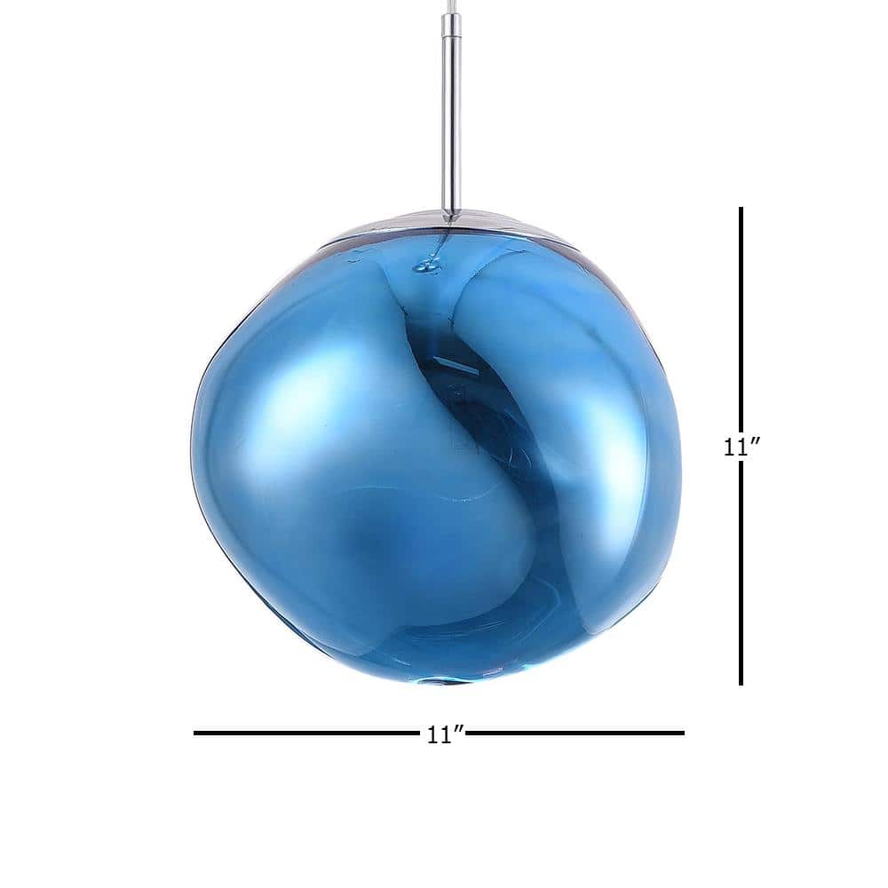 Contemporary Chrome & Blue Orb Acrylic 11" Globe Pendant Light