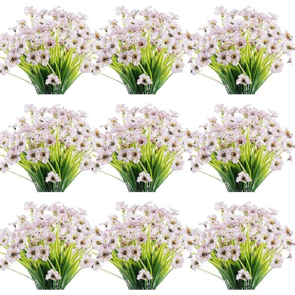 12.98 in. White 30 Bundles Artificial Flowers Outdoor UV Resistant Fake ...
