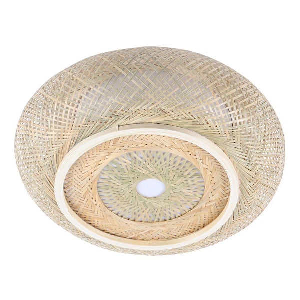 19.7 in. Vintage Bamboo Pendant Lamp Creative Flush Mount Ceiling Light Wood Color