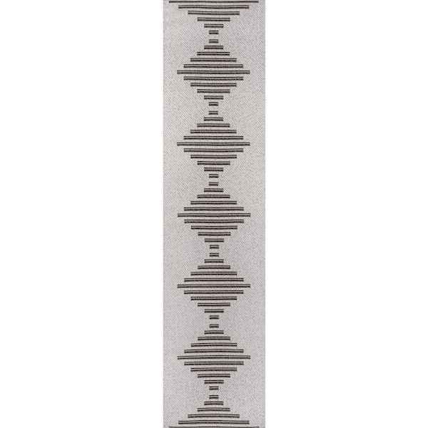 Vinales Diamond Stripe Light Gray/Black 2 ft. x 8 ft. Indoor/Outdoor Area Rug