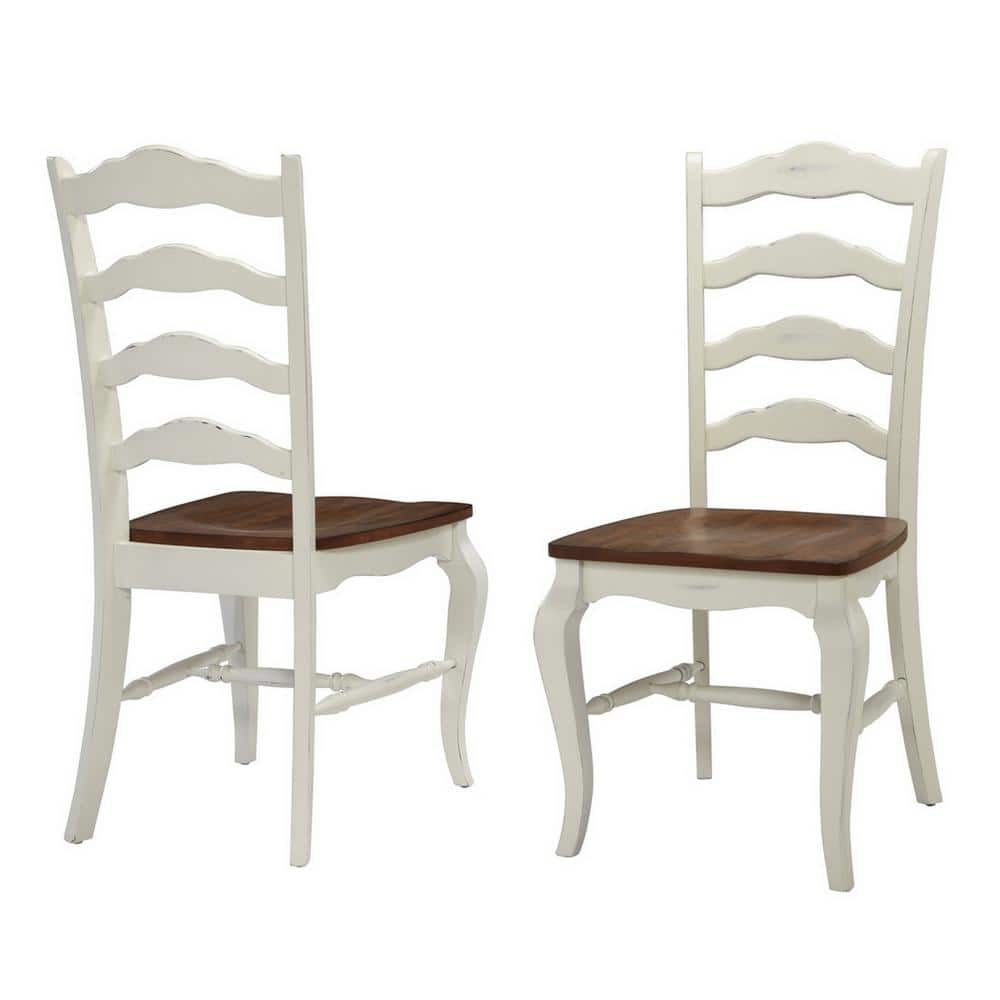 High Ladderback Oak and Rubbed White Side Chair