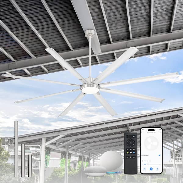 8 ft. Indoor Aluminum Brushed Nickel 100-240 V 69 RPM Industrial Ceiling Fan with Integrated LED
