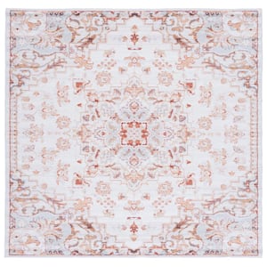 Tuscon Beige/Gray 4 ft. x 4 ft. Machine Washable Floral Border Square Area Rug
