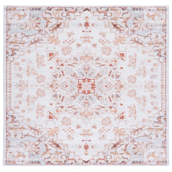 SAFAVIEH Tuscon Beige/Gray 4 ft. x 4 ft. Machine Washable Floral Border Square Area Rug