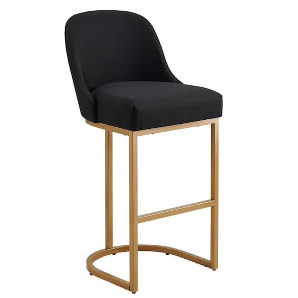 Barrelback Bar Stool 30.5 in with Black Full Seat Cuve Base and Gold Metal Base, Set of 2