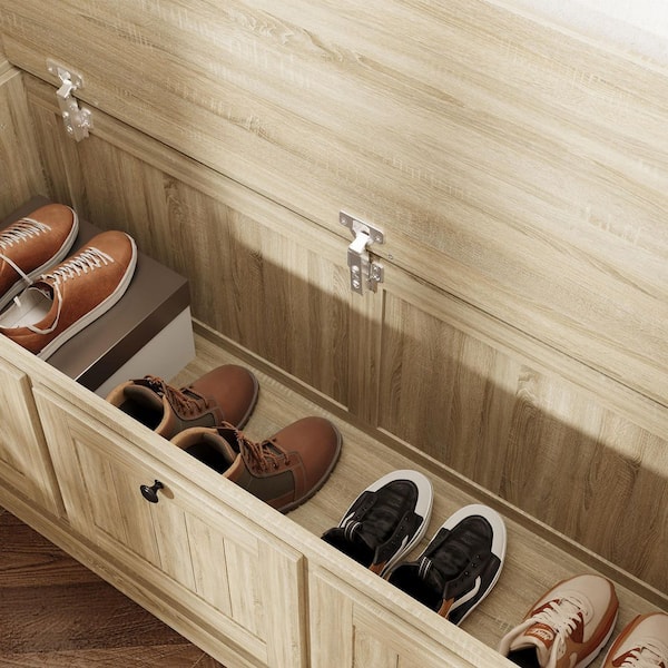 FUFU&GAGA 63 in. W x 15.7 in. H Brown Wood Grain Wooden Shoe