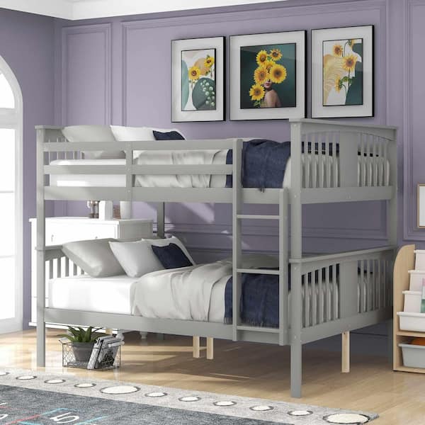 Polibi Gray Full Over Full Bunk Bed with Ladder for Bedroom, Guest Room Furniture