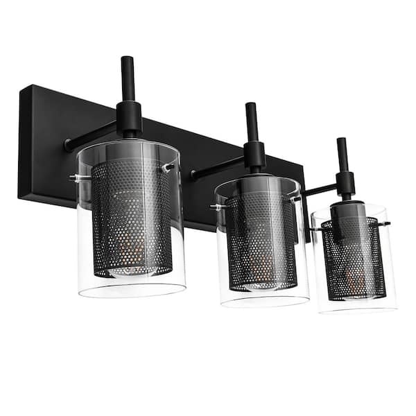 EDISLIVE Lenox 18.7 in. 3-Light Vanity Light Fixture with Clear Glass and Metal Mesh Black Bathroom Wall Sconces