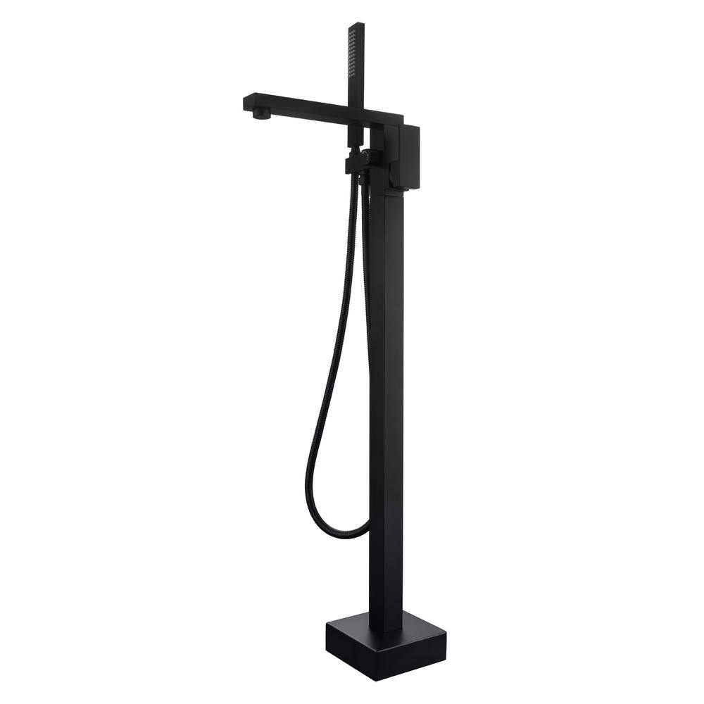 Pomelo Freestanding Floor Mount Single Handle Bath Tub Filler Faucet with Handheld Shower in Matte Black price history on PriceWatchPro