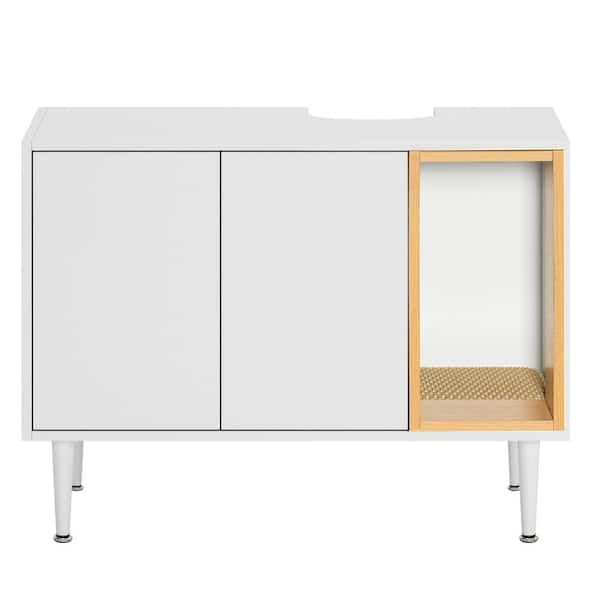 maocao hoom Bathroom Sink Cabinet with Cat Litter Box enclosure, Hidden Litter Pet Washroom with Divider, Indoor Cat House