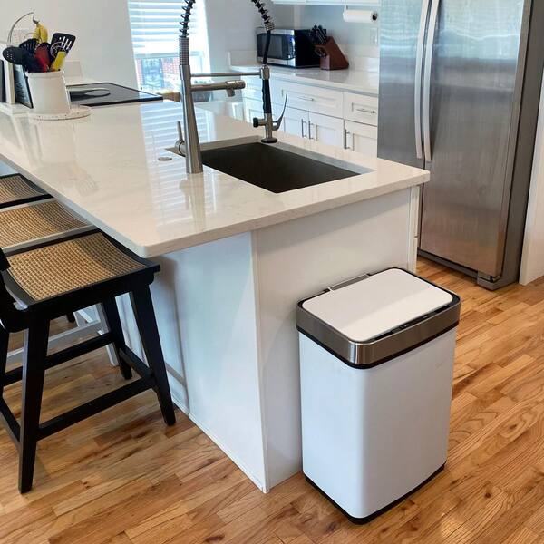 Unbranded - 13.2 Gal. Hands-Free Metal Trash Can with Motion Sensor Lid in Fingerprint-Resistant Black Stainless Steel