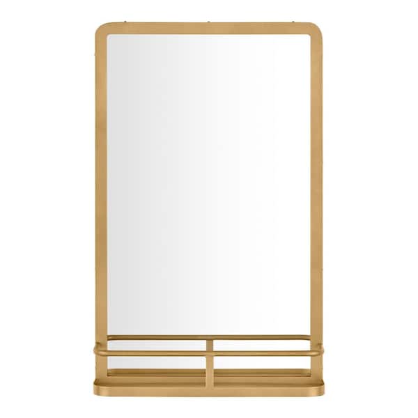 Medium Modern Rectangular Gold Framed Mirror with Shelf (15 in. W x 24 in. H)