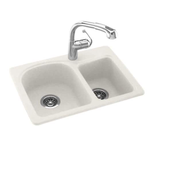 Swan Drop-In/Undermount Solid Surface 25 in. 1-Hole 60/40 Double Bowl Kitchen Sink in Tahiti Ivory