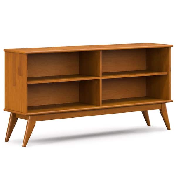 Draper Mid Century Modern 30 in. Tall Teak Brown Solid Hardwood 4 Shelf Low Bookcase