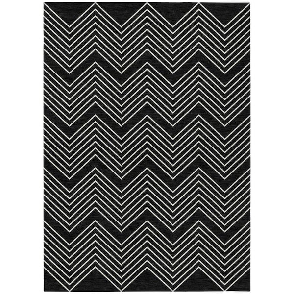 Chantille Machine Washable Indoor/Outdoor Abstract ACN2390 Black 3 ft. x 4 ft. Area Rug