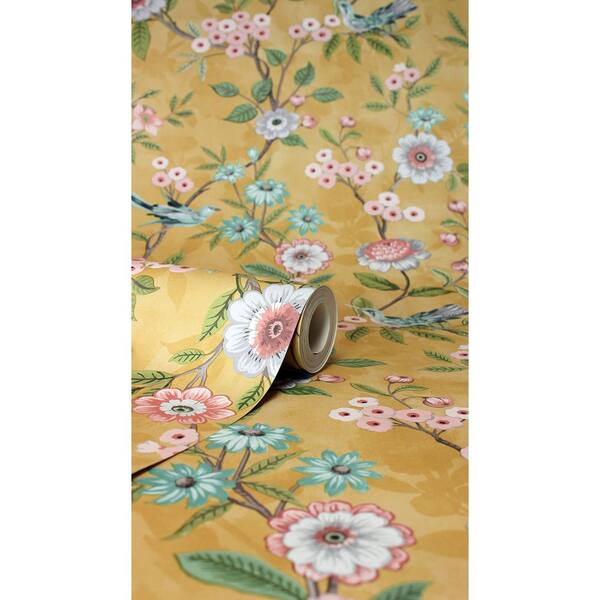 Fine Decor Elspeth Yellow Floral Trail Non-Pasted Wallpaper