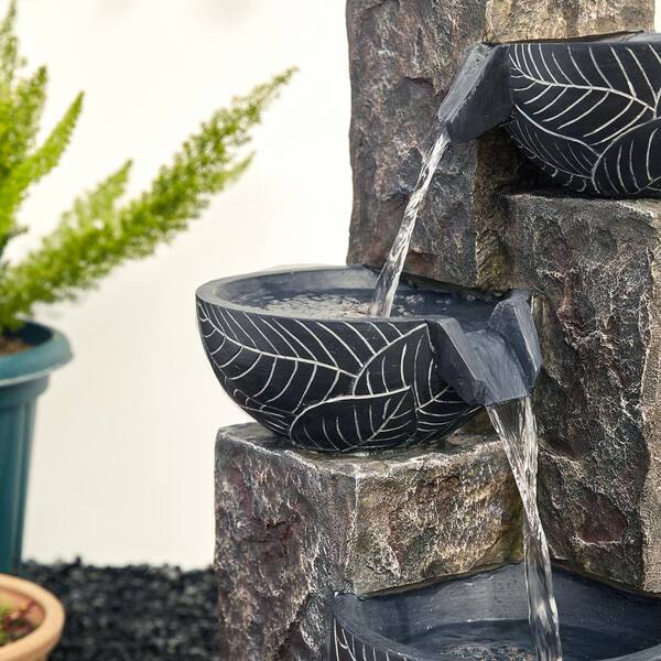 Glitzhome 32.75 in. H Natural Leaf Textured 4-Tier Resin Outdoor