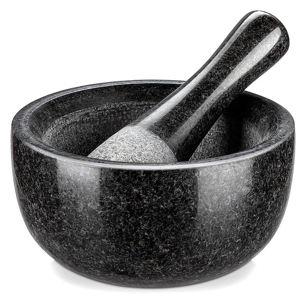 Granite Natural Unpolished Stone Finish Mortar and Pestle Set Herb Crusher Spice Grinder Bowl for Guacamole Pesto 1 Set