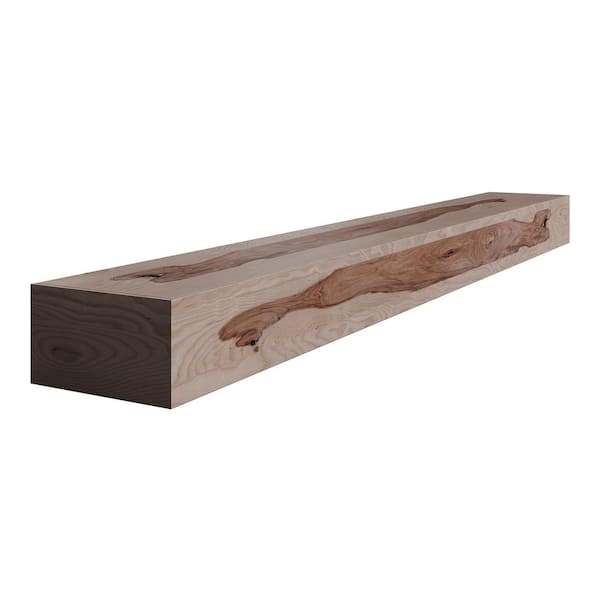 9.25 in. D x 48 in. W x 5.25 in. H Unfinished Rustic Hickory Wood Cap-Shelf Mantel