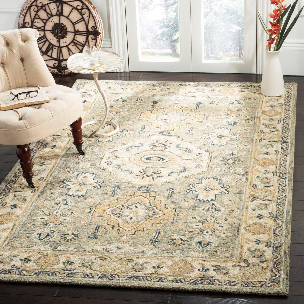 Aspen Ivory and Moss 5' Square Hand Tufted Wool Area Rug