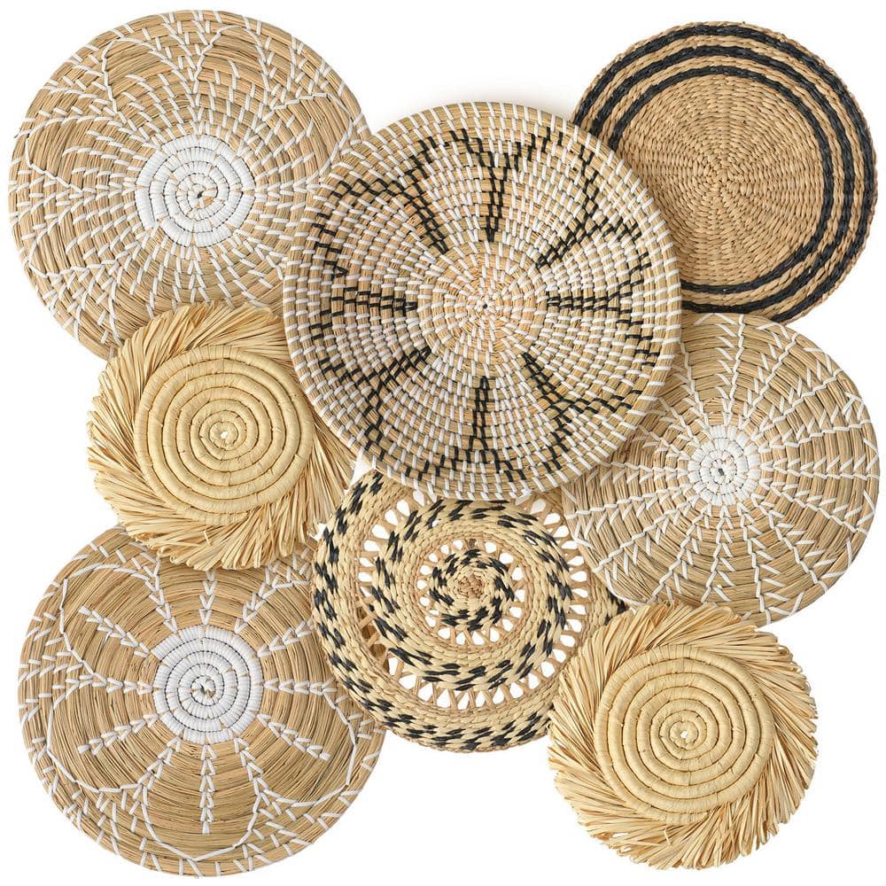 Brown 12.6 in. x 1 in. Seagrass Wall Decorative Basket Decor Boho (Set of 8