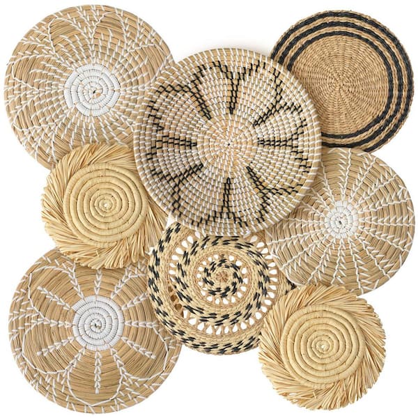 Unbranded Brown 12.6 in. x 1 in. Seagrass Wall Decorative Basket Decor Boho (Set of 8)