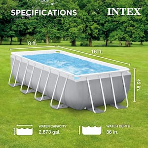 16 ft. x 8 ft. x 42 in. D Rectangular Metal Frame Above Ground Pool