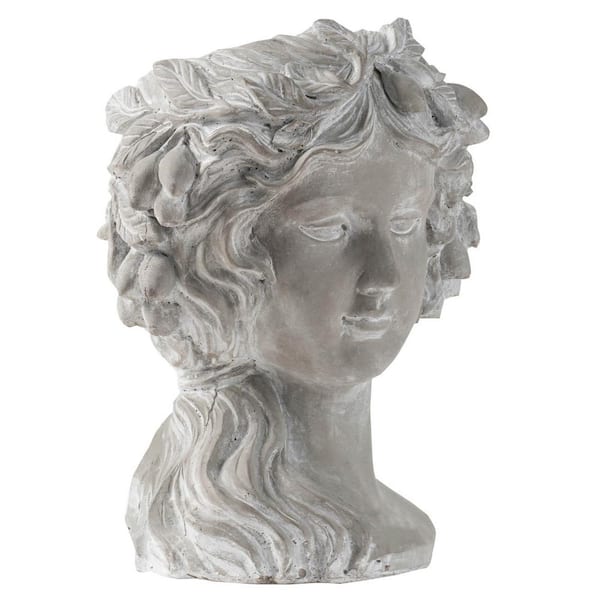 Noble House 8 in. x 9 in. x 11.5 in. Gray Indoor/Outdoor Patio Garden Decor Cement Bust Planter