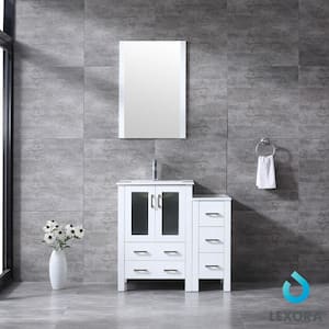 Volez 36 in. W x 18 in. D Single Bath Vanity in White with Marble Top and Mirror