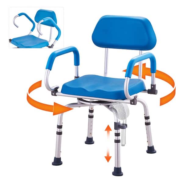 Swivel Shower Chair 20 in. W Freestanding Shower Bench 360 Degree Adjustable Shower Bench in Blue 300 lbs. Capacity