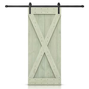 X Series 36 in. x 84 in. Pre-Assembled Sage Green Stained Wood Interior Sliding Barn Door with Hardware Kit