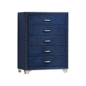 20 in. Blue and Chrome 5-Drawer Wooden Dresser Chest of Drawers