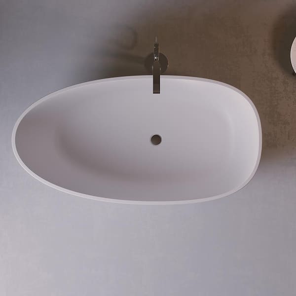 CKB Culver 63 in. x 31.4 in. Stone Resin Freestanding Soaking Bathtub in White