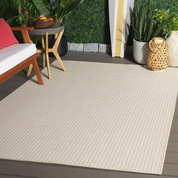 Terrace Beige/Ivory 9 ft. x 12 ft. Geometric Striped Indoor/Outdoor Area Rug