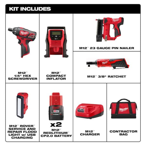 M12 12-Volt Lithium-Ion Brushless Cordless Combo Kit with M12 23-Gauge Lithium-Ion Cordless Pin Nailer