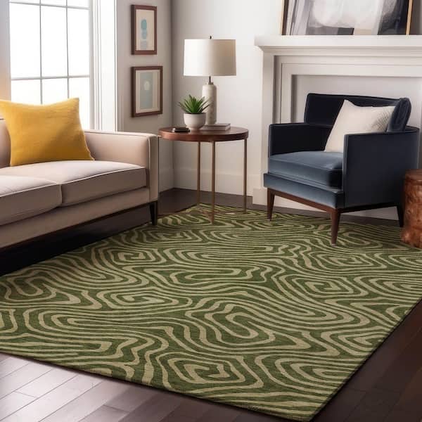 Mayfield Premium Machine Washable Abstract AMF1020 Olive 9 ft. x 12 ft. Area Rug