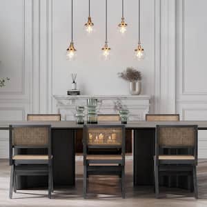 Transitional 31.5 in. 5-Light Black and Brass Linear Cluster Chandelier for Kitchen Island with Clear Globe Glass Shade