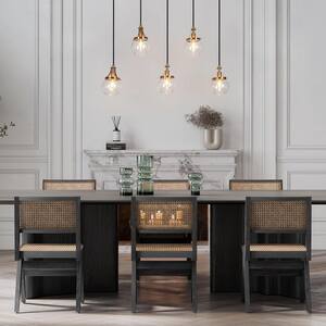 Transitional 5-Light Black and Brass Linear Cluster Chandelier for Kitchen Island with Clear Globe Glass Shade