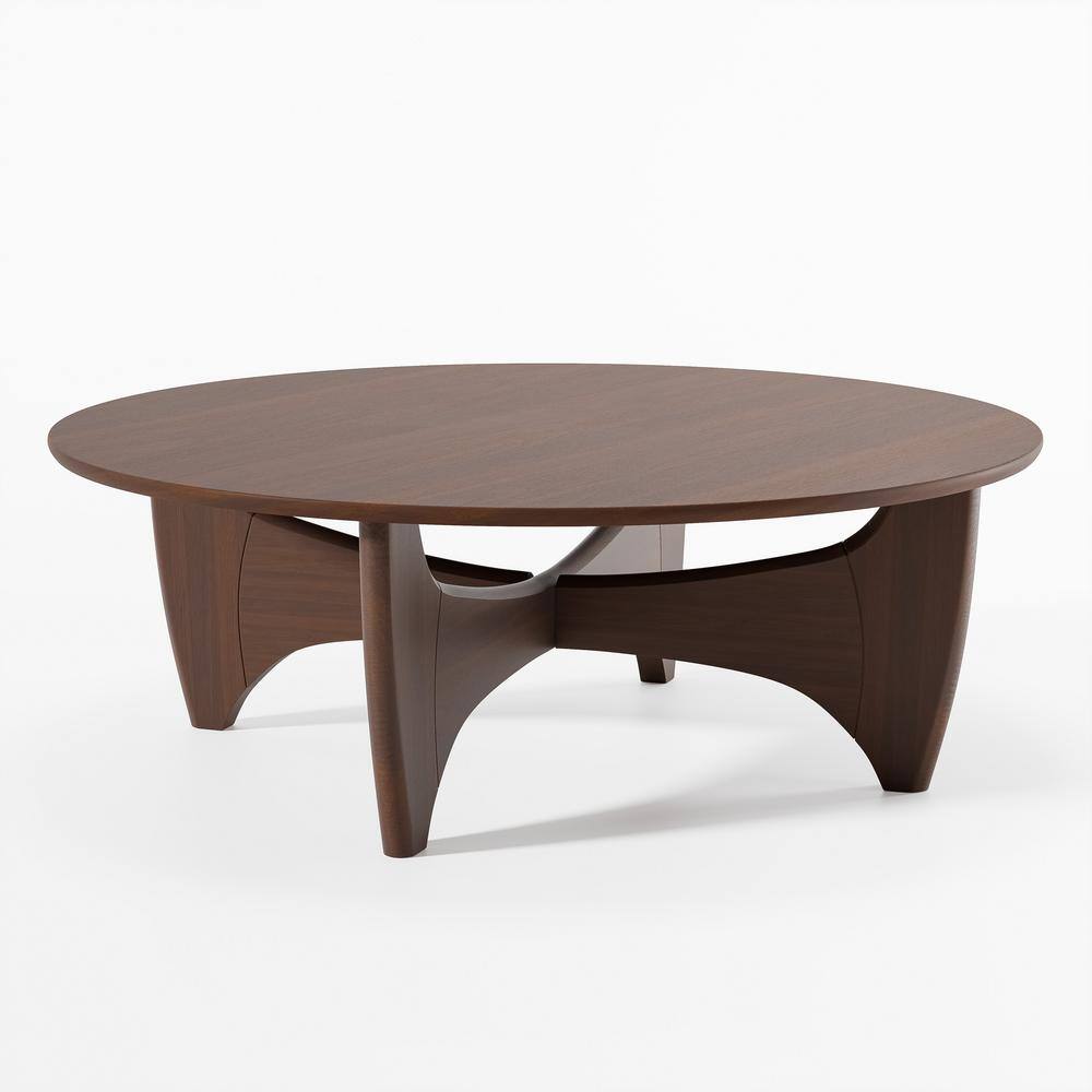 38 in. Walnut Color Round Solid Wood Oak Coffee Table