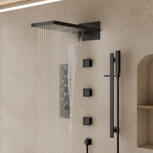 YAWWALK 15-Spray 22 in. x 9 in. Wall Mount 2-Functions Fixed and Handheld Shower Head 2.5 GPM with 3-Jets in Matte Black