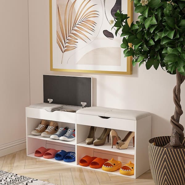 FUFU&GAGA 70.9-in H 8 Tier 14 Pair White Wood Shoe Cabinet in the