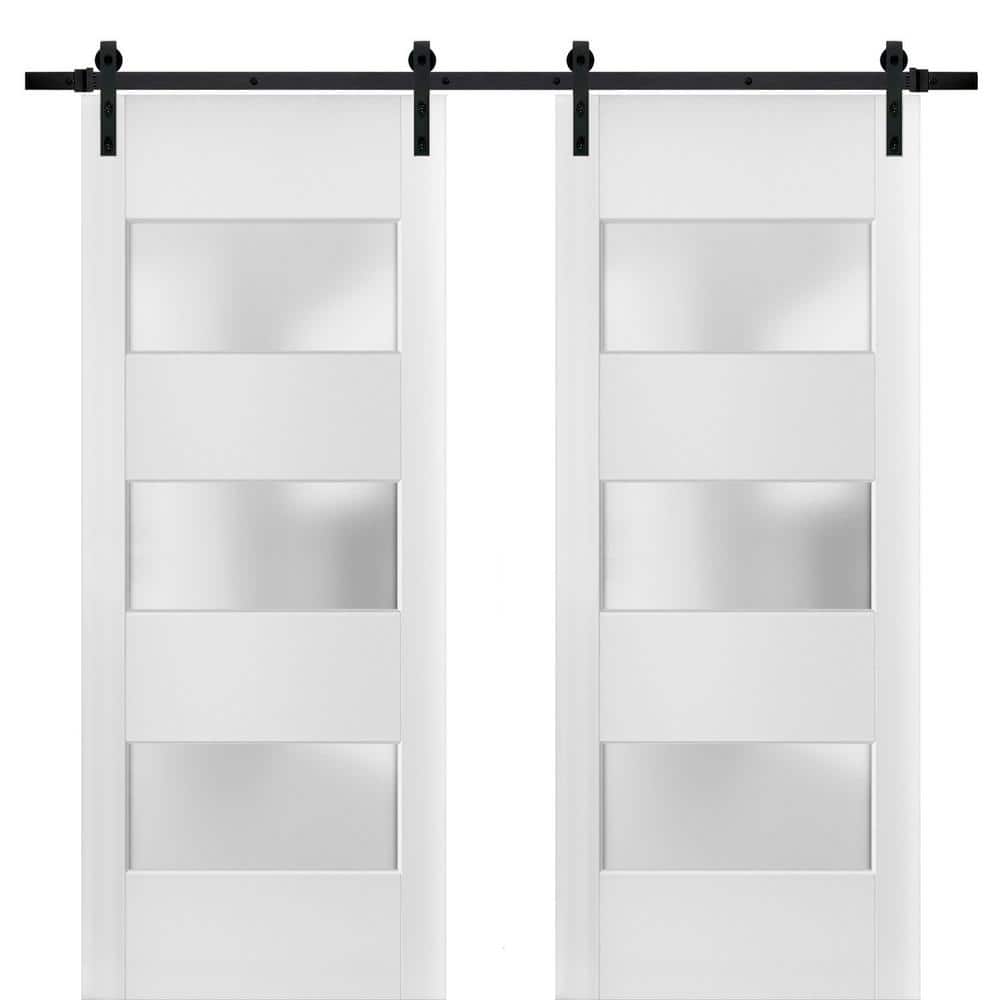 24 in. x 84 in. 2 Panel Frosted Glass White Solid Wood Sliding Barn Door with Hardware Kit price history on PriceWatchPro