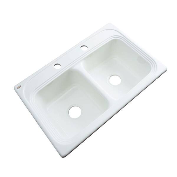 Thermocast Chesapeake Drop-In Acrylic 33 in. 2-Hole Double Bowl Kitchen Sink in White