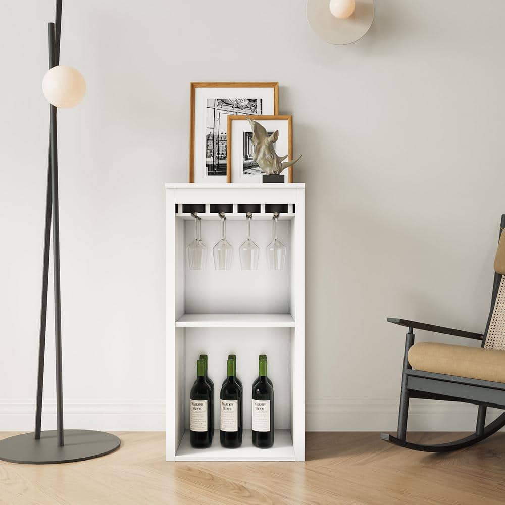 6-Bottle White MDF Freestanding Wine Rack with Glass Holders