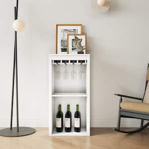 6-Bottle White MDF Freestanding Wine Rack with Glass Holders