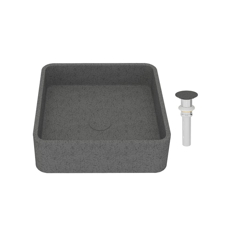 15.35 in. Square Vessel Bathroom Sink with Pop-up Drain in Mottled Bluish Gray Cement -  Boyel Living, BLBR05004VS20MB