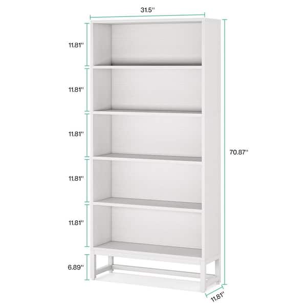 Eulas 70.8 in. Tall White Wood 5-Shelf Standard Bookcase with Heavy-Duty Metal Support, Library Bookshelf Shelf